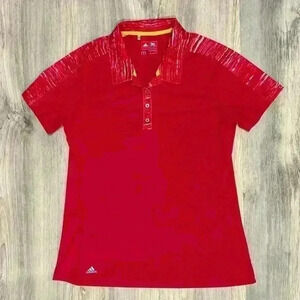Adidas Women’s Golf Polo Breathable Shirt Heathered Collared 4 Button Red Size M